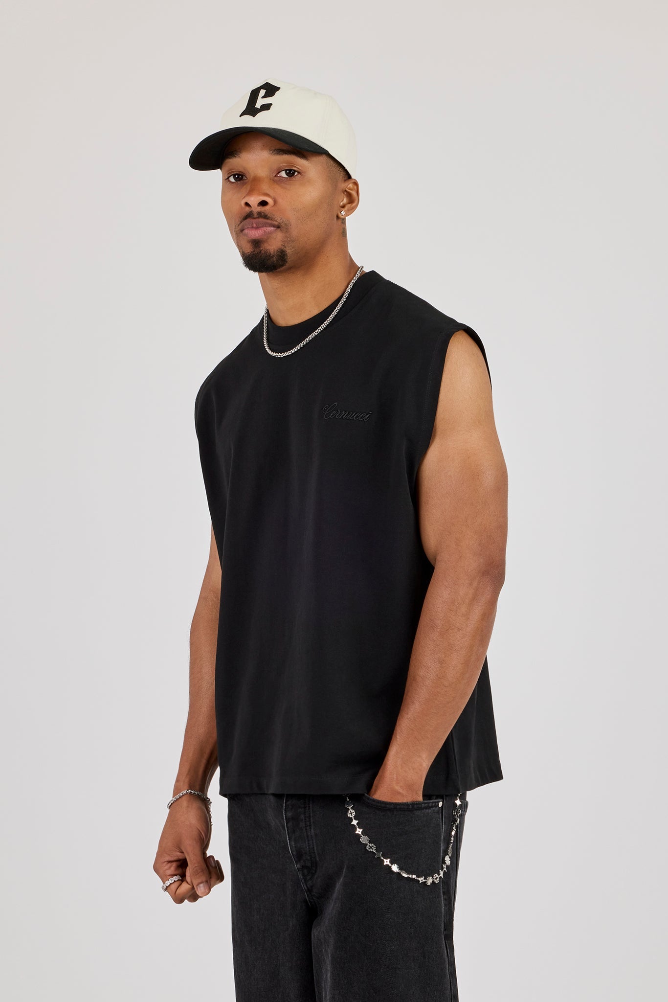 Logo Embroidered Tank - Black